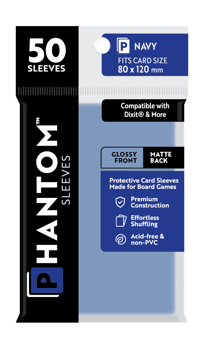 Phantom Sleeves: Navy Size (80mm x 120mm) 50 ct - Glossy Front / Matte Back
