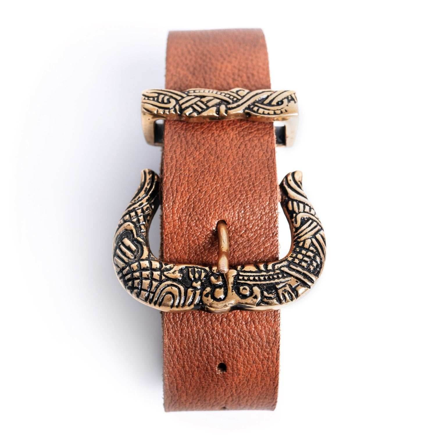 Brown Leather Belt with Brass Buckle & Tip - 