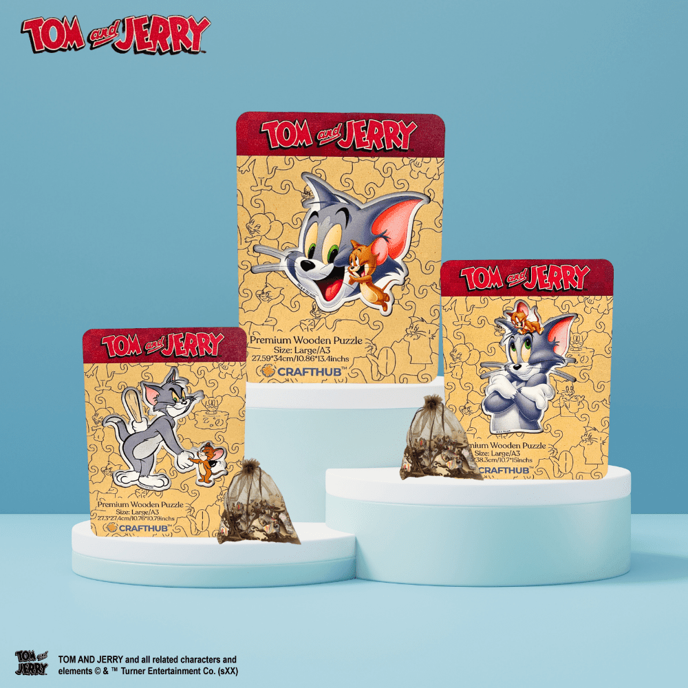 Joyful Tom & Jerry Wooden Jigsaw Puzzle - A4 + Wooden Gift Box