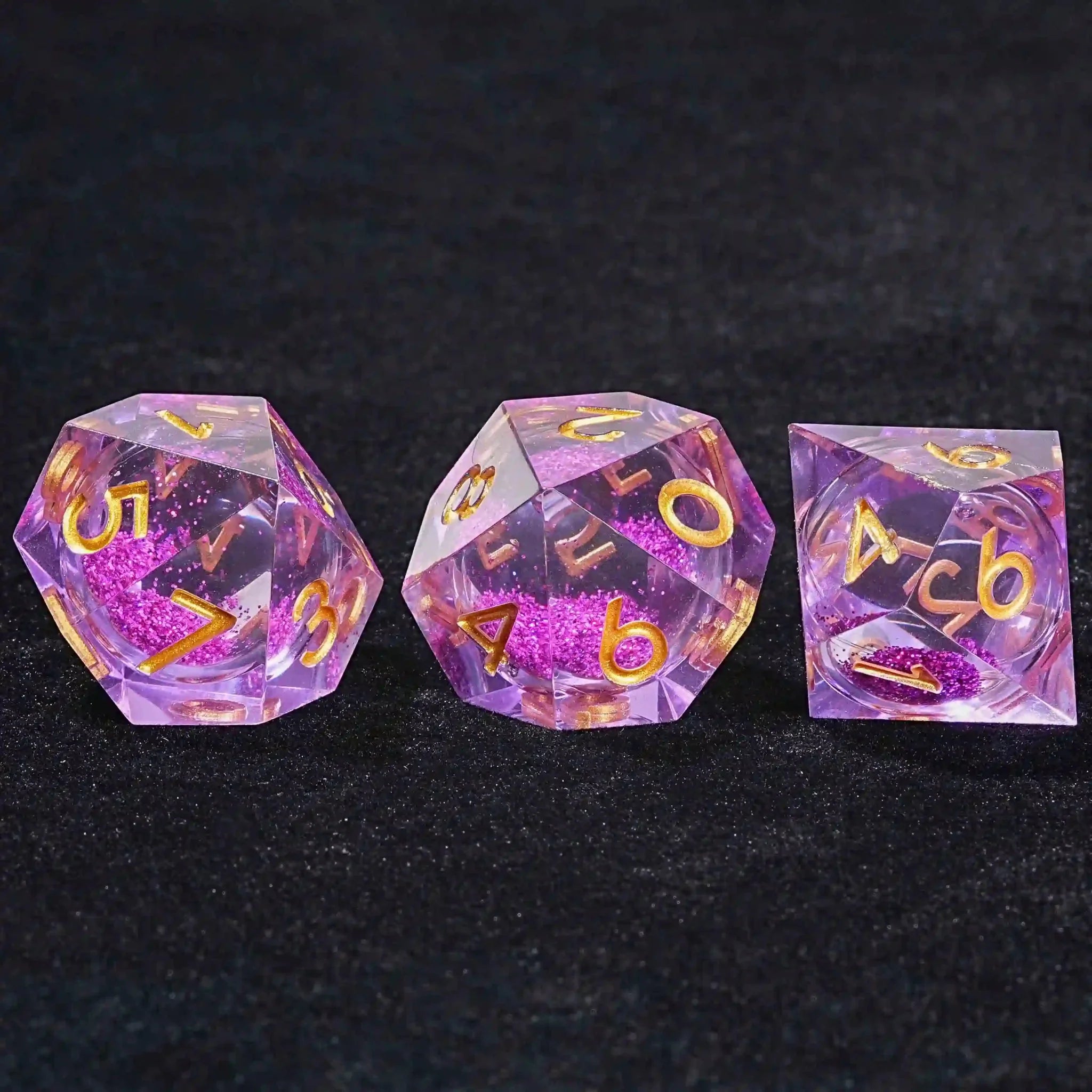 Purple Quicksand Liquid Core Resin 10-Sided Dice (D10 Dice) with Gold Numbers