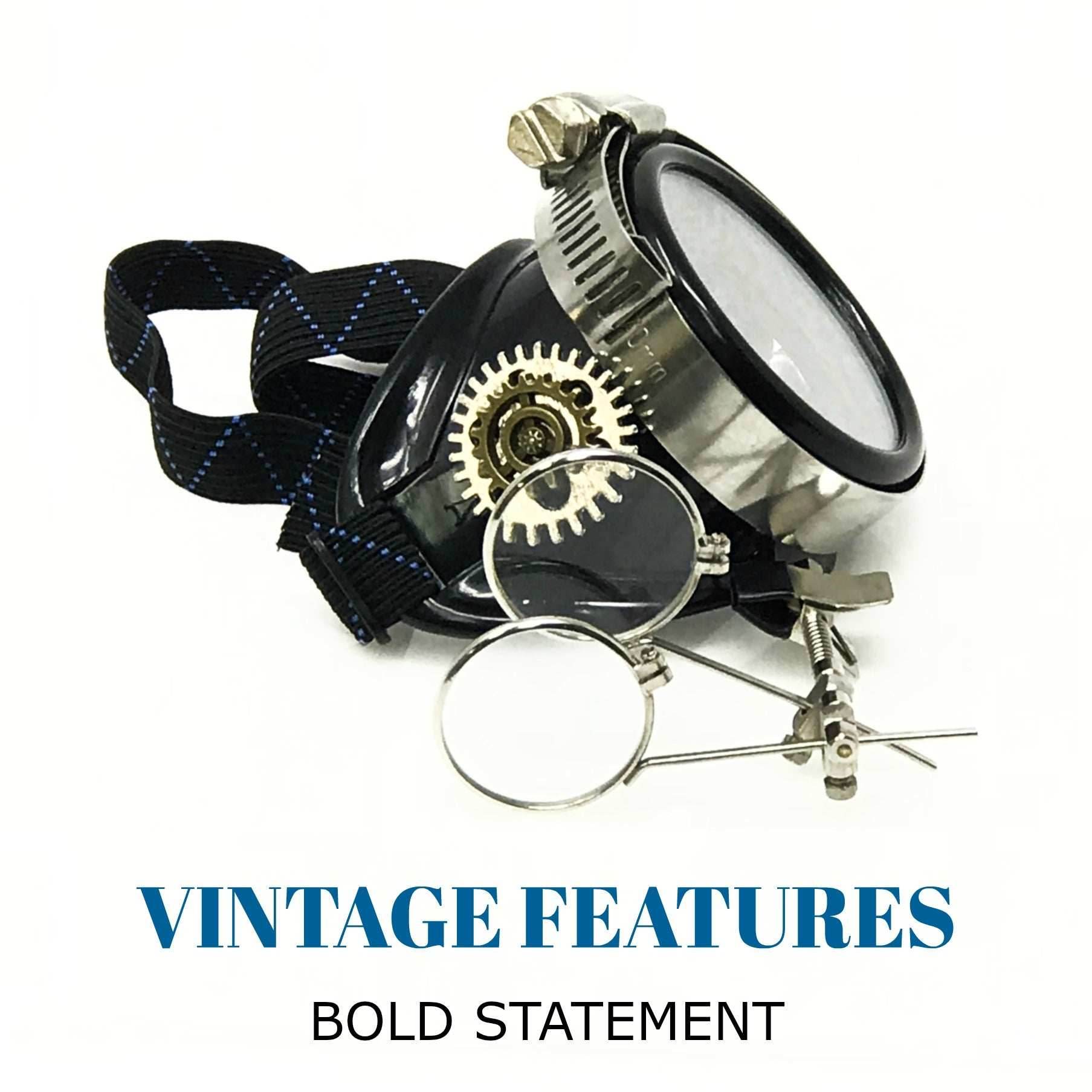 Airship captain pirate eyepatch monocle Rave goggle with magnifying eye loupes - red