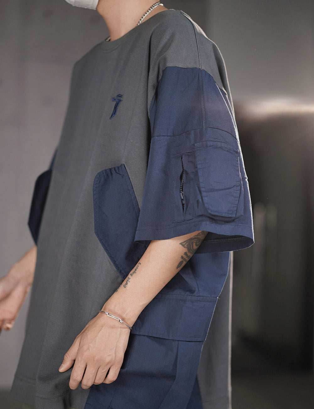 HiT38 Double Patchwork I-Tech Tee - Grey / M