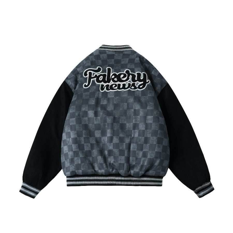 Checkered Winter Bomber Jacket - Grey / S