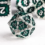Silver Green Dragon Metal Dice Set