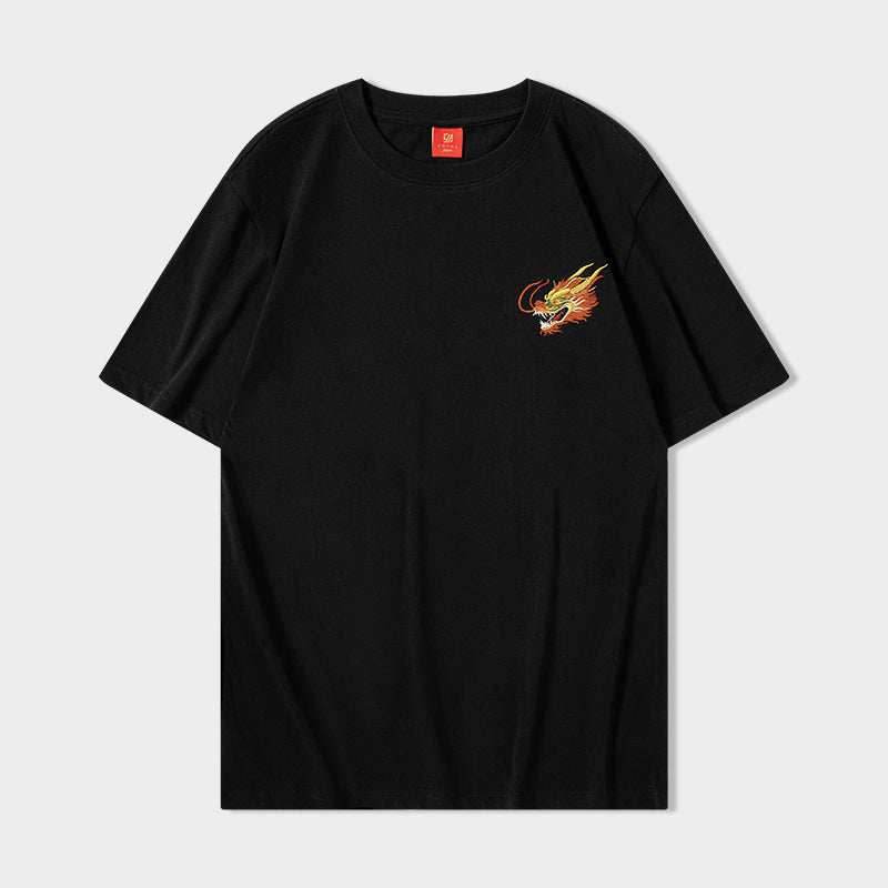 KH866 Golden Dragon Embroidery Tee - White / S