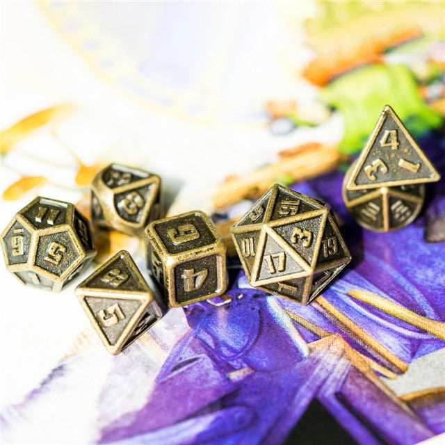 Bronze Mini Metal Dice Ancient Effect | (10mm to 15mm) 7-Dice Udixi RPG - 