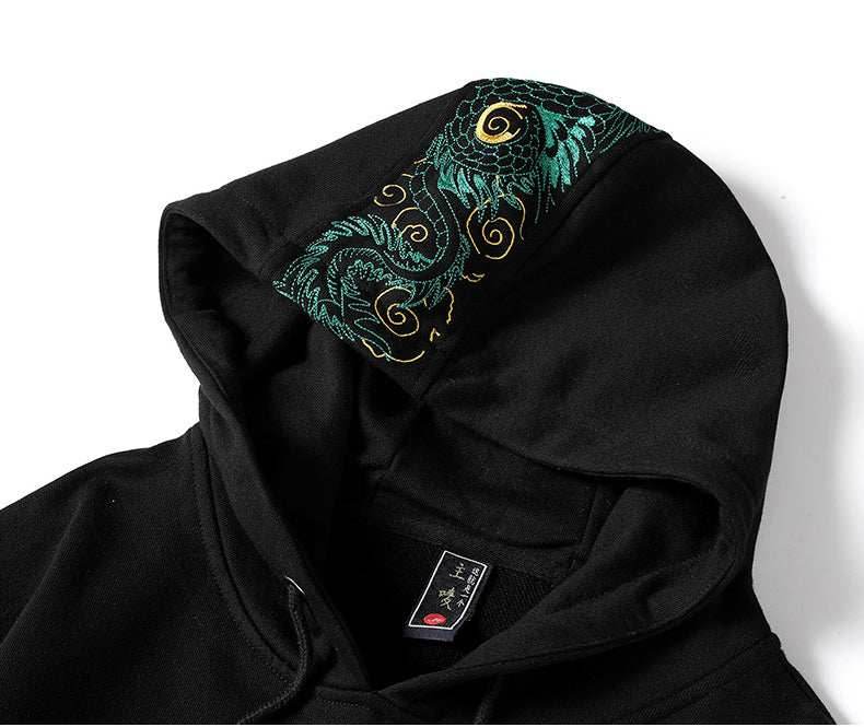 WSY340 Emerald Dragon Embroidery Hoodie - S