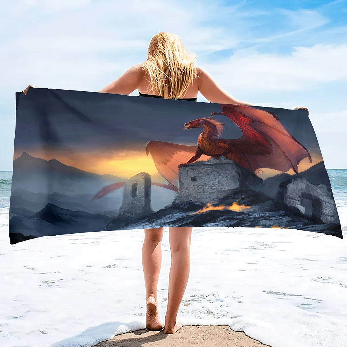 3D Dragon Print Quick Dry Beach Towel Soft Absorbent Microfiber Bath Towel Sand Free Beach Towel Sand Proof Large Pool Towels