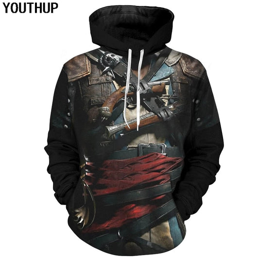 3d Hoodies Assassin Armor 3D Print Hoodies Cool Cosplay Hooded Sweatshirts Men 3d Pullover Streetwear