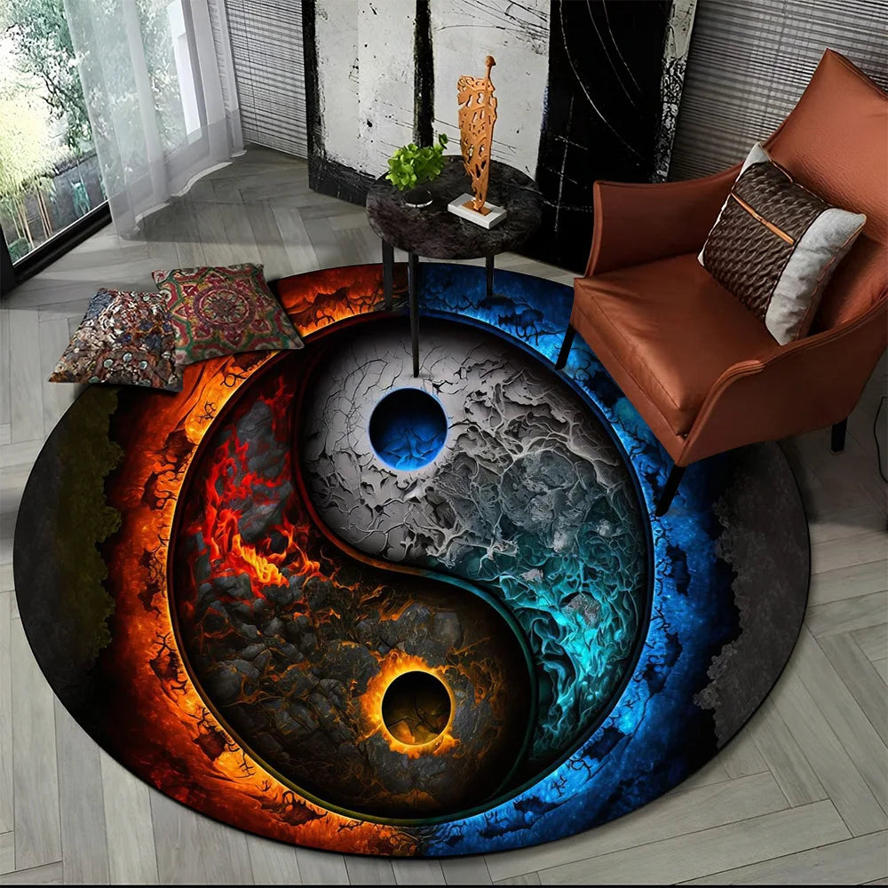 3D Naturalize Yin and Yang Chinese Tai Chi  Round Carpet Rug for Living Room Bedroom Child Decor,Pet Area Rug Non-slip Floor Mat