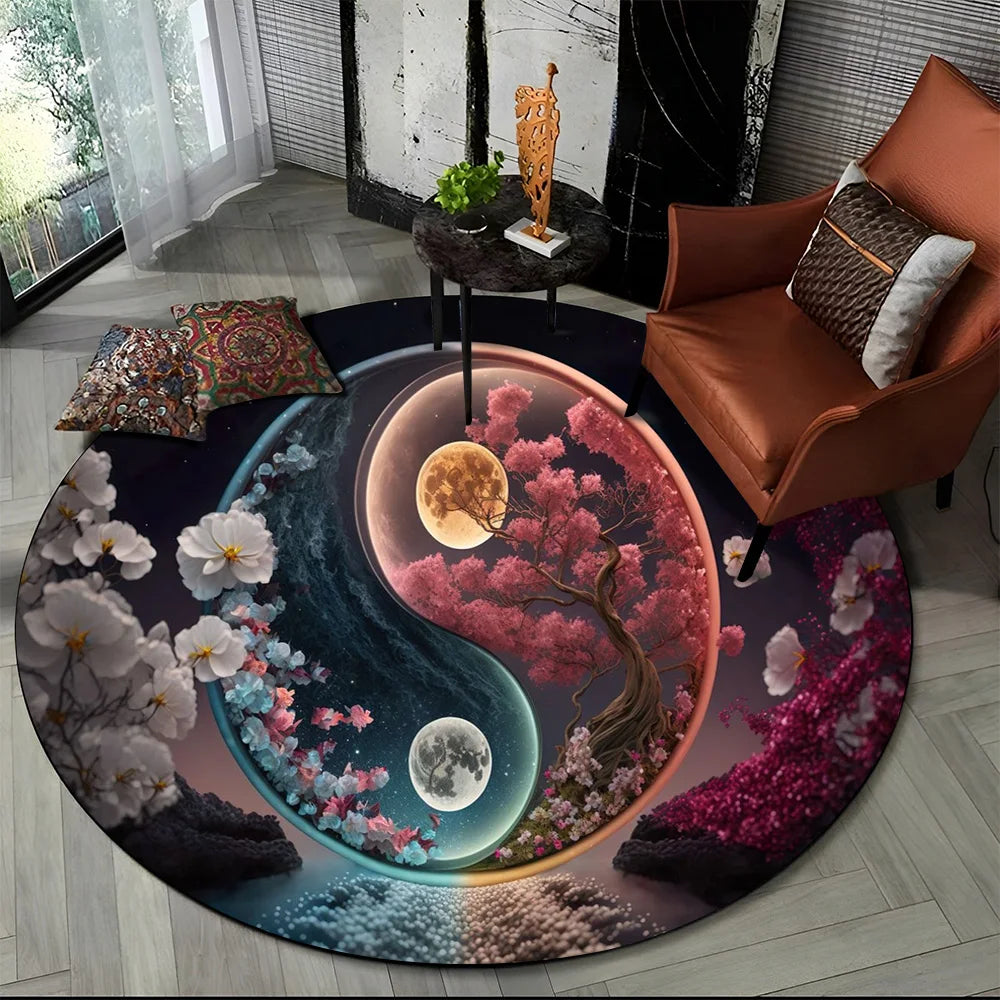 3D Naturalize Yin and Yang Chinese Tai Chi  Round Carpet Rug for Living Room Bedroom Child Decor,Pet Area Rug Non-slip Floor Mat