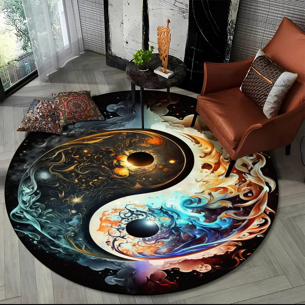 3D Naturalize Yin and Yang Chinese Tai Chi  Round Carpet Rug for Living Room Bedroom Child Decor,Pet Area Rug Non-slip Floor Mat