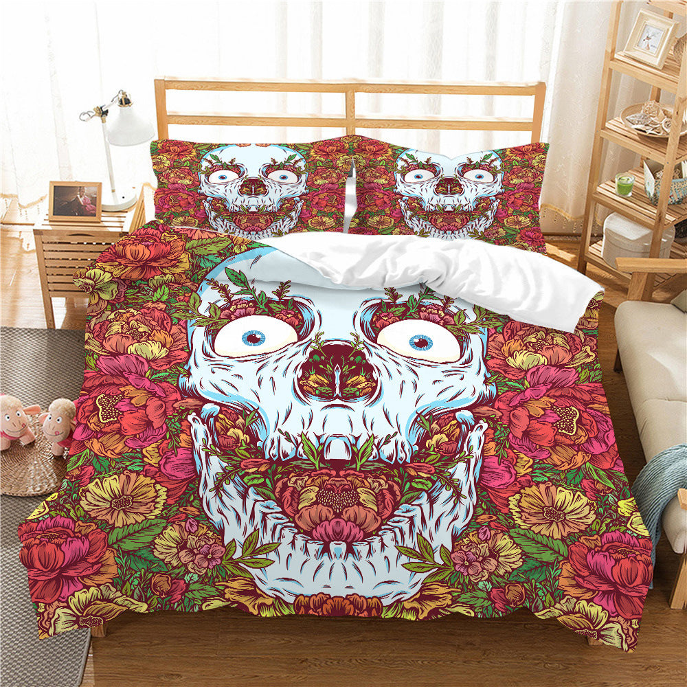 3D Printed Skull Printed Three-piece Home Textile Set