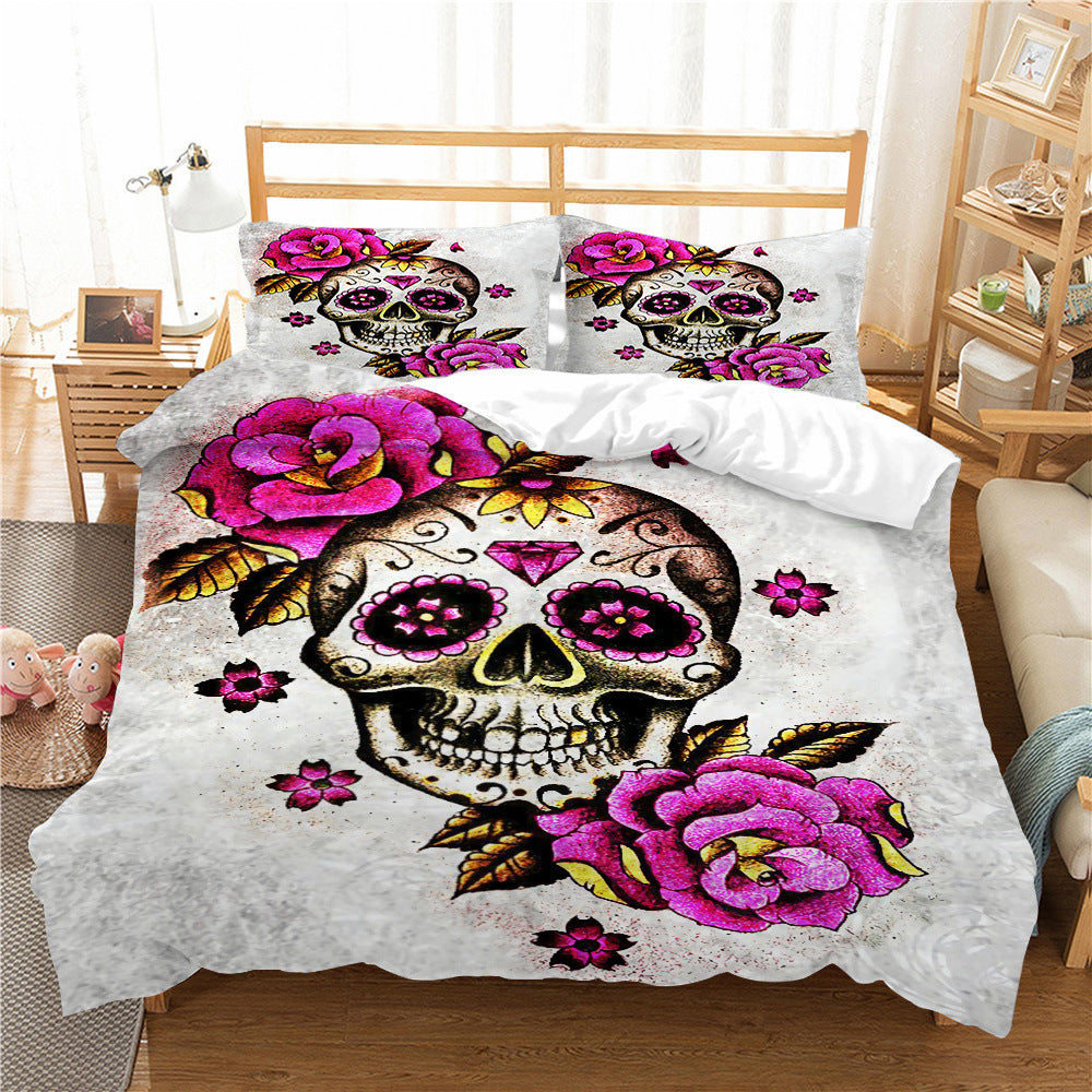 3D Printed Skull Printed Three-piece Home Textile Set