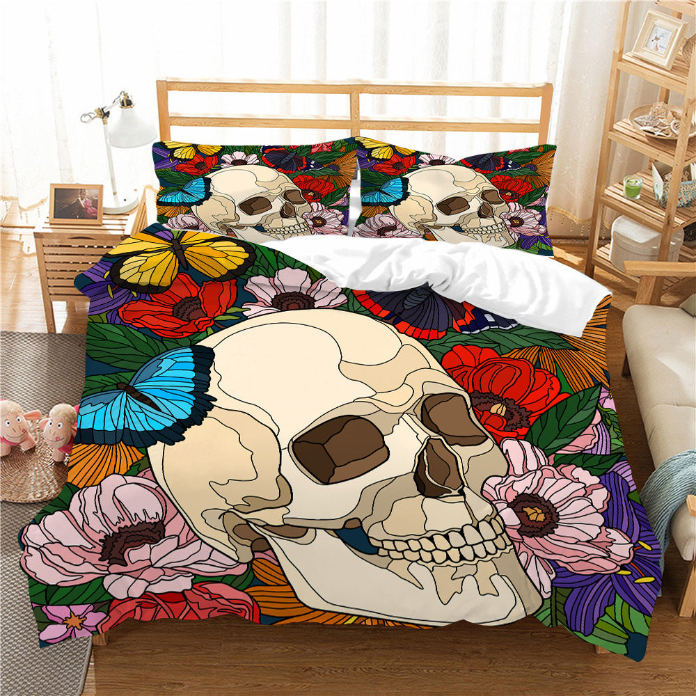 3D Printed Skull Printed Three-piece Home Textile Set