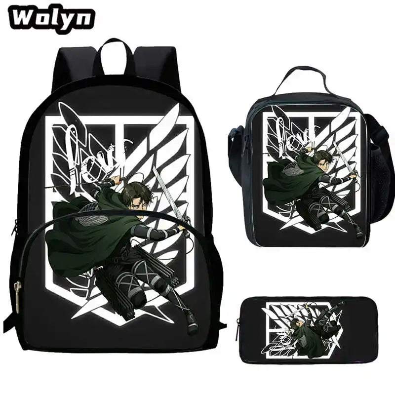 3Pcs Set Attack On Anime Titan School Backpack with Lunch Bags Pencil Case ,Cartoon School Bags for Boys Girls ,Kids Booksbags