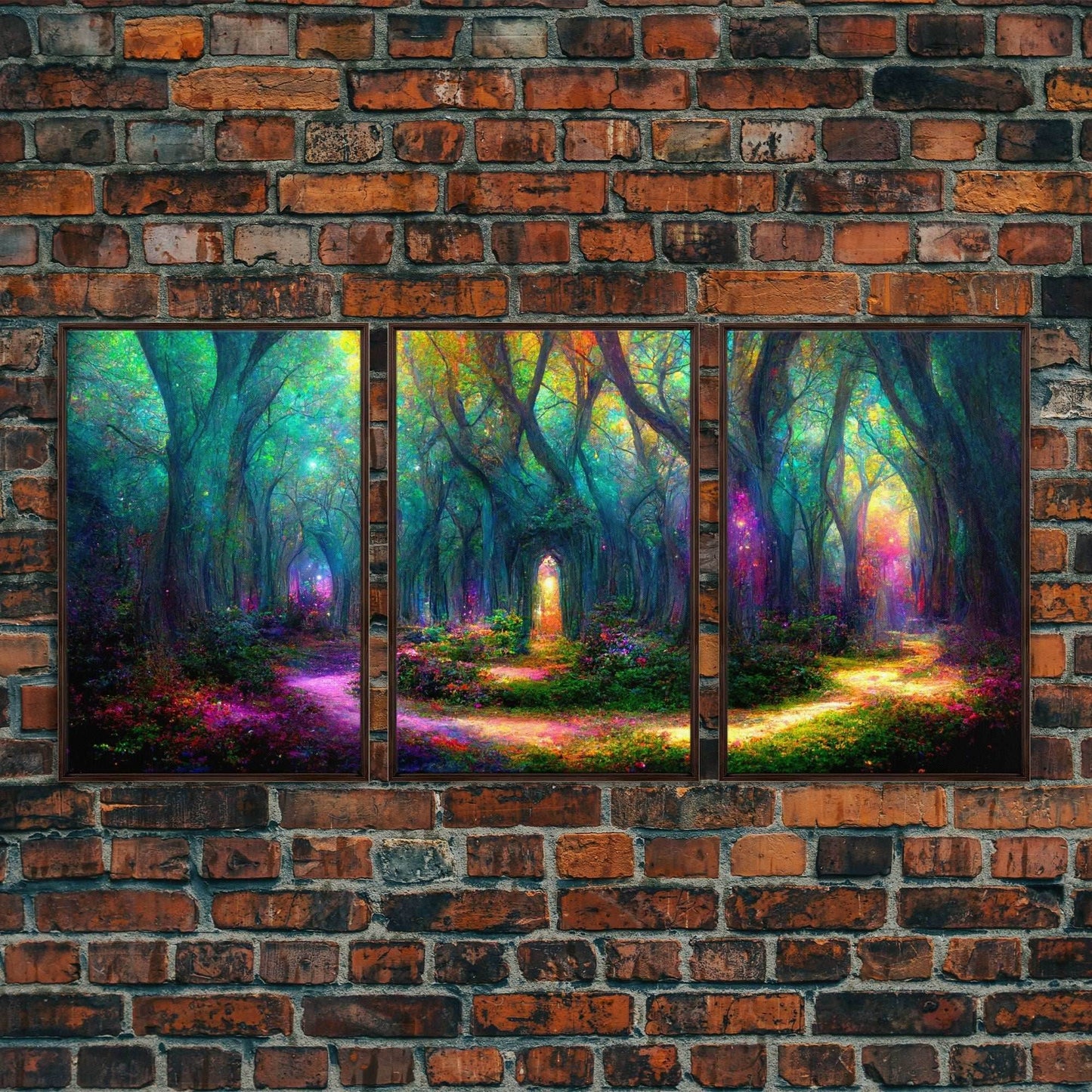 Fantasy wall art, canvas print, magical forest, fantasy landscape art, 3 Piece Wall Art, Ready To Hang Canvas Print - 8x12 In. - 3 Pieces / Walnut Frame