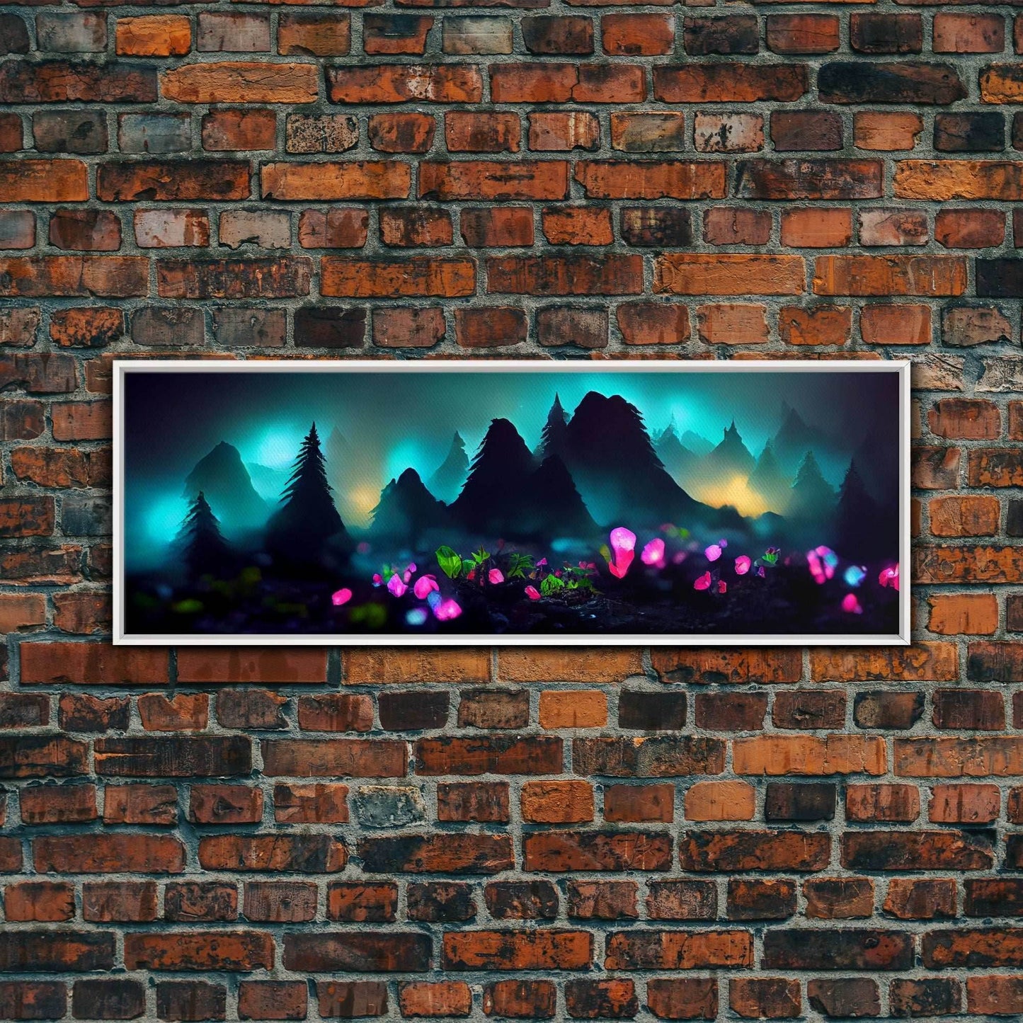 Luminescent trail in the forest, fantasy art, RPG concept art, canvas print, tiny worlds, glowing mushrooms out of focus, miniature worlds - 10x30 Inches / White Frame