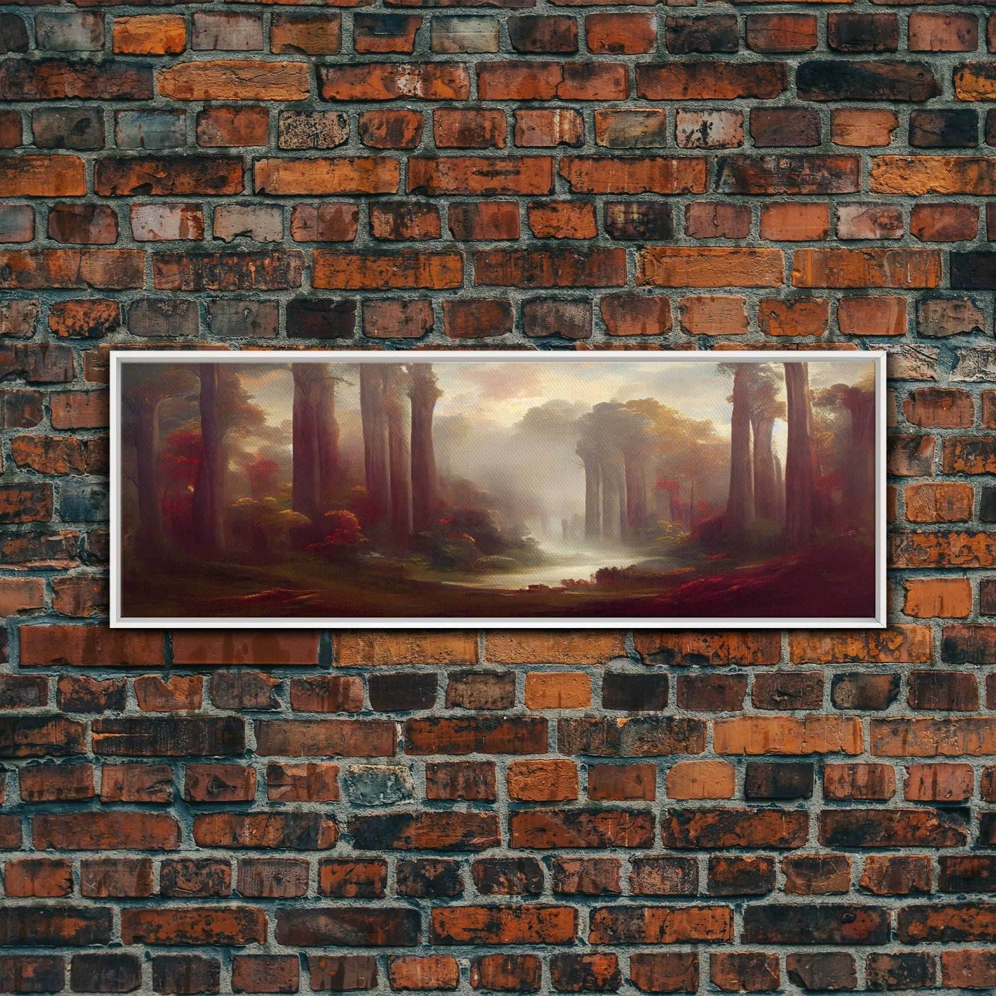 Hazy Forest Fantasy Art, Ready To Hang Canvas Print, Panoramic Art, Fog Covered Forest High Fantasy RPG Concept Art - 10x30 Inches / White Frame