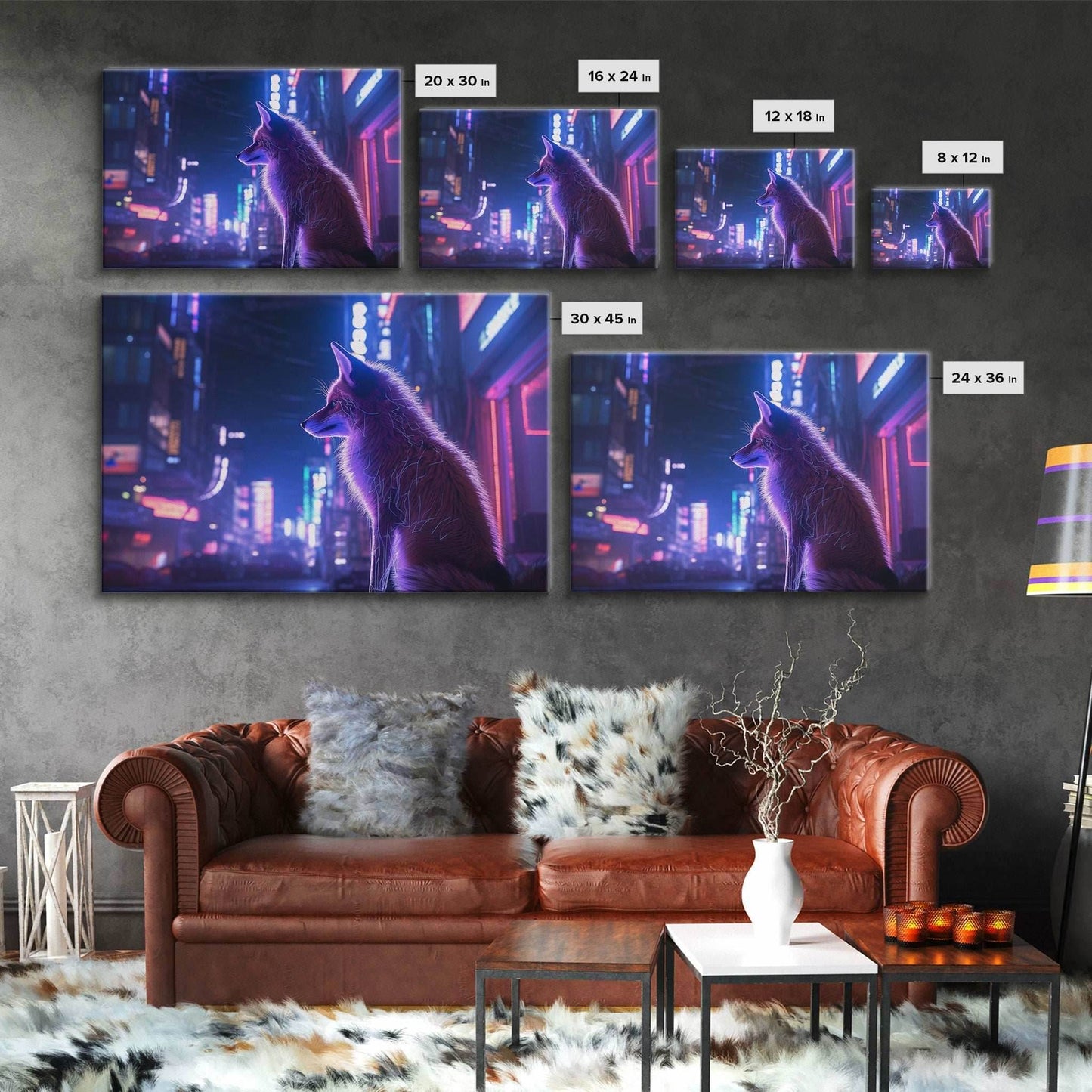 Alley Fox, Cyberpunk city, framed canvas print, urban decay art - 8x12 Inches / Gallery Wrap Canvas - Ready To Hang