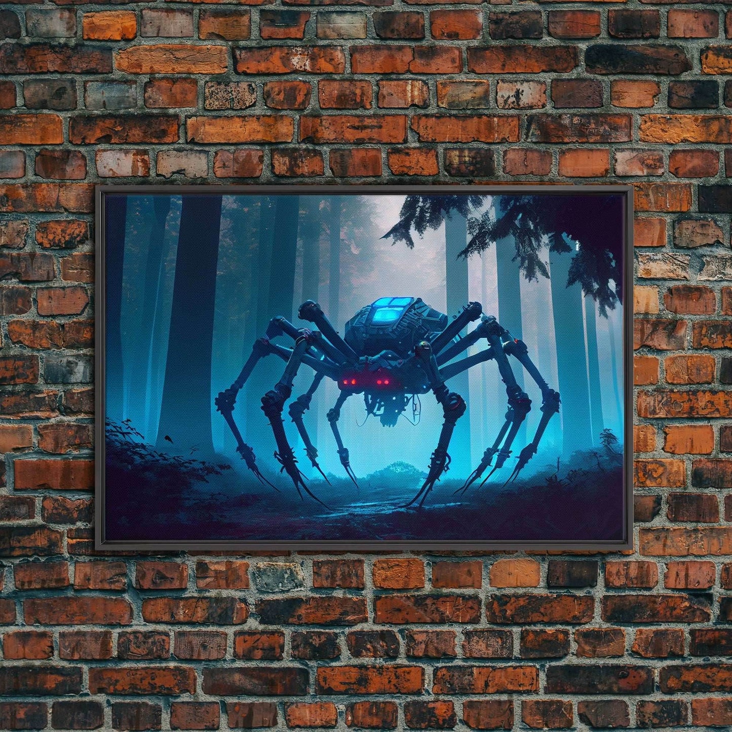 Cyborg Spider, Scifi Fantasy horror art, robot spider on the hunt, framed canvas print - 8x12 Inches / Black Frame