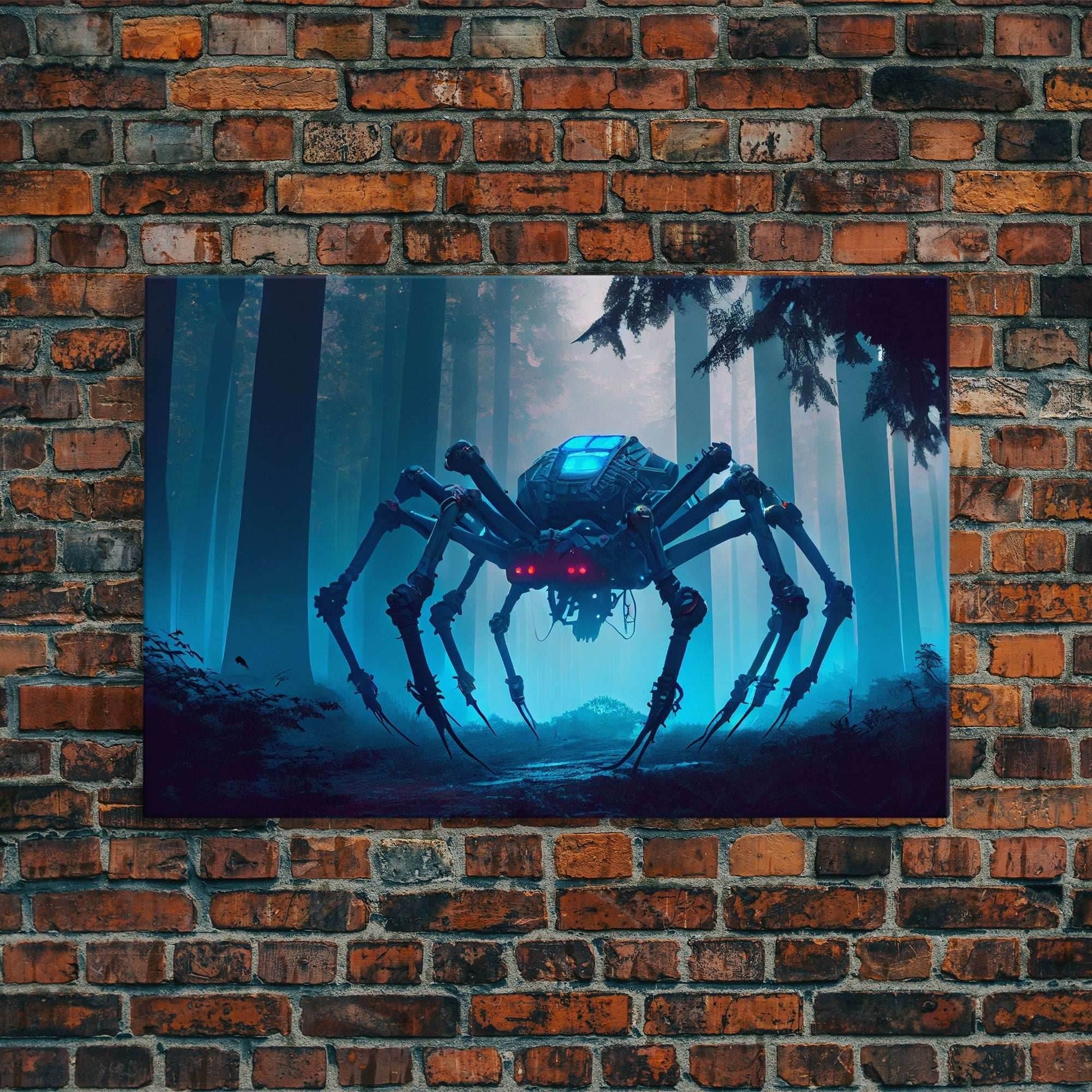 Cyborg Spider, Scifi Fantasy horror art, robot spider on the hunt, framed canvas print - 8x12 Inches / Gallery Wrap Canvas - Ready To Hang