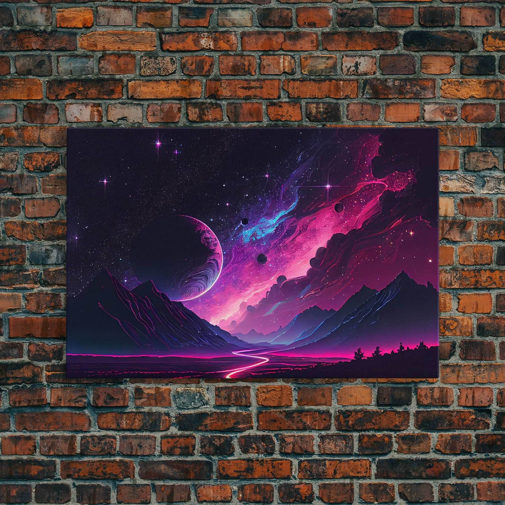 Alien Planet Fantasy Landscape Mountains Pink Voilet Fine Art Print, Wall Art Print, Wall Poster, Wall Décor - 8x12 Inches / Gallery Wrap Canvas - Ready To Hang