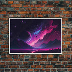 Alien Planet Fantasy Landscape Mountains Pink Voilet Fine Art Print, Wall Art Print, Wall Poster, Wall Décor - 8x12 Inches / White Frame