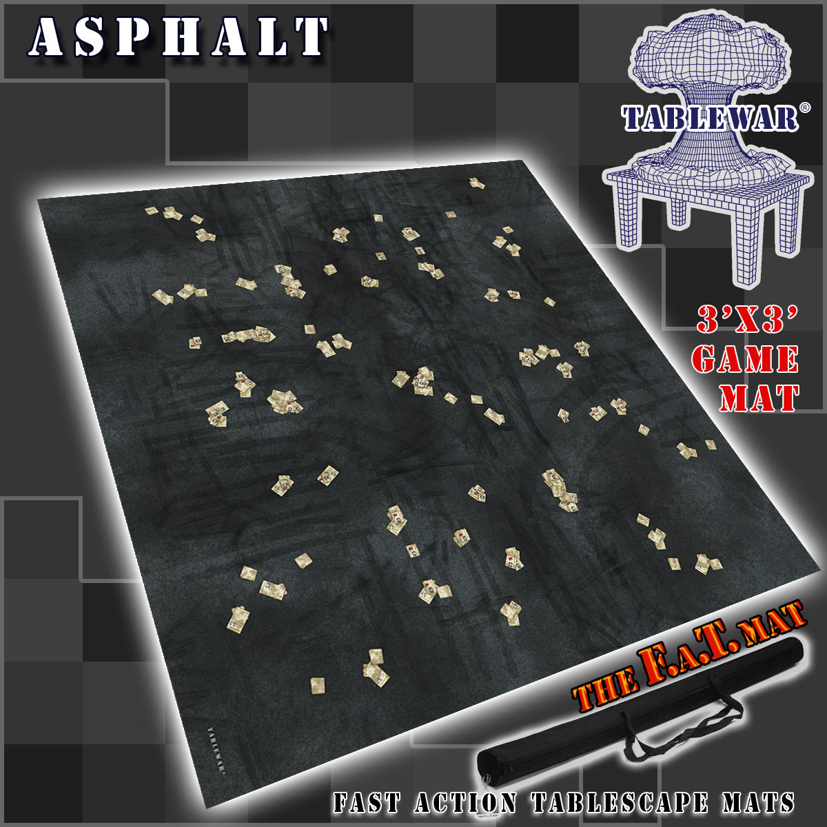 3x3 'Asphalt' F.A.T. Mat Battle Gaming Mat