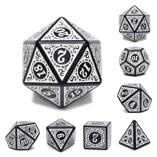 White Magic Flame 7-Dice Set DND RPG Dice Black w/Color Fill - 