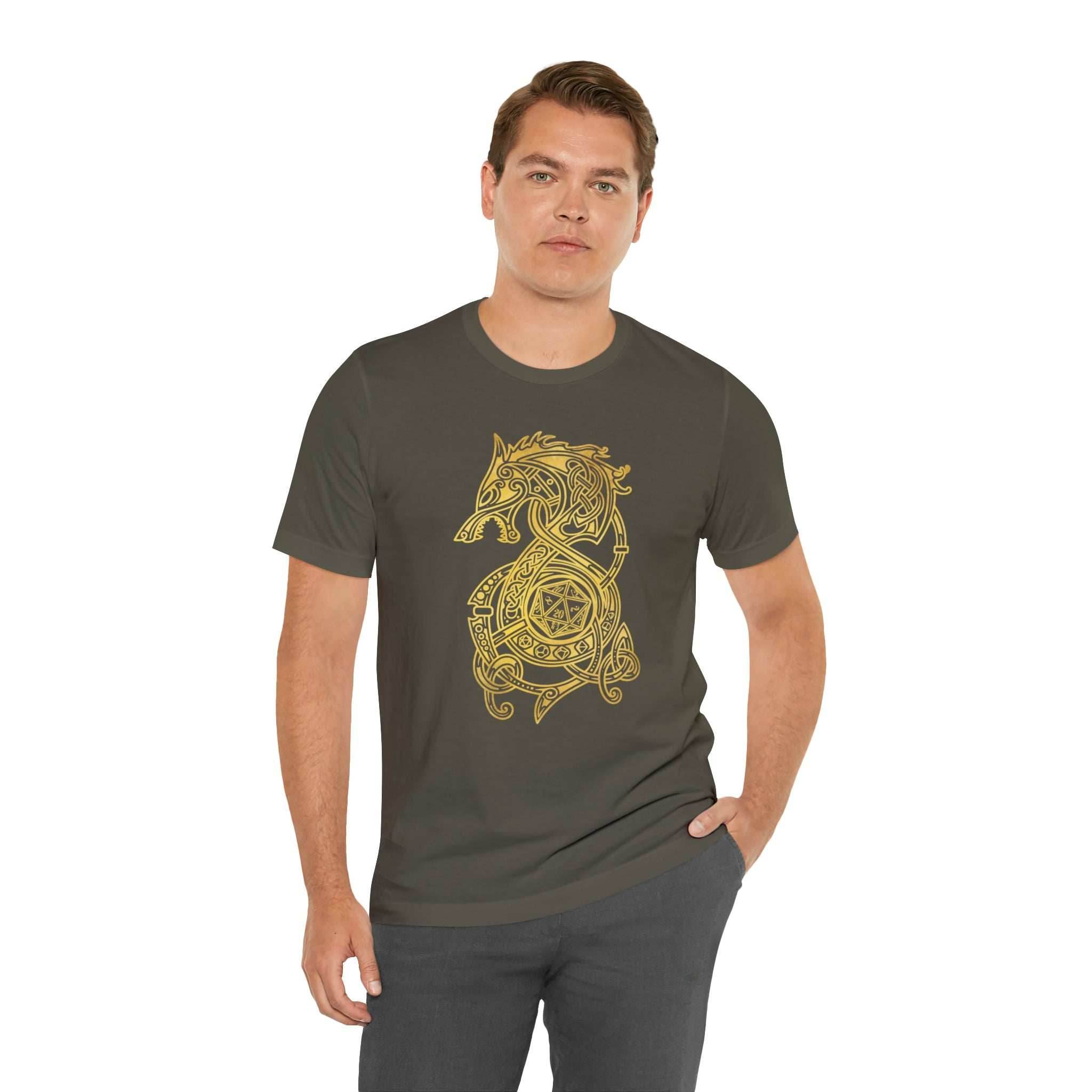 Golden Celtic Dice Dragon Shirt - Army / S