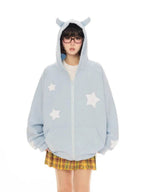 'Angels Here' Streetstyle Kawaii Star Pattern Angel Wings Hoodie - black / m