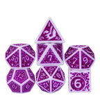 White with Purple rregular Pattern Fill: 7-Piece Acrylic Dice Set - 