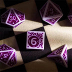 White with Purple rregular Pattern Fill: 7-Piece Acrylic Dice Set - 