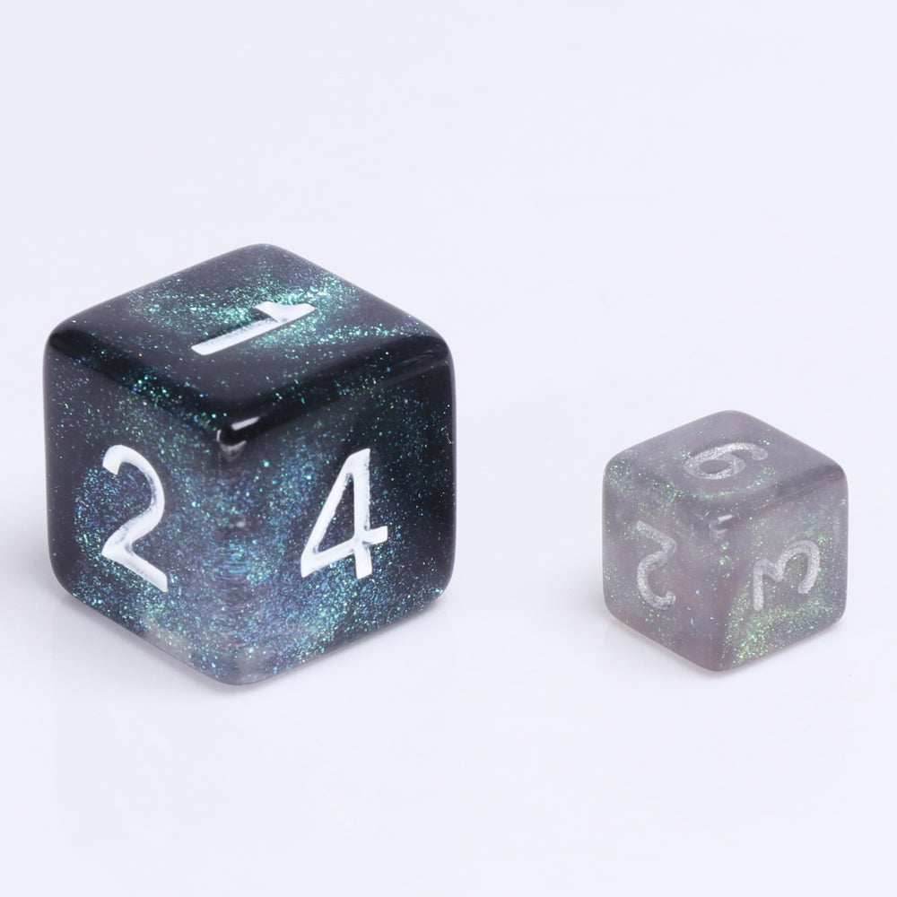 Grey Iridescent 7-Dice Mini-Dice RPG Set w/Silver Numbers Miniature Dice - 