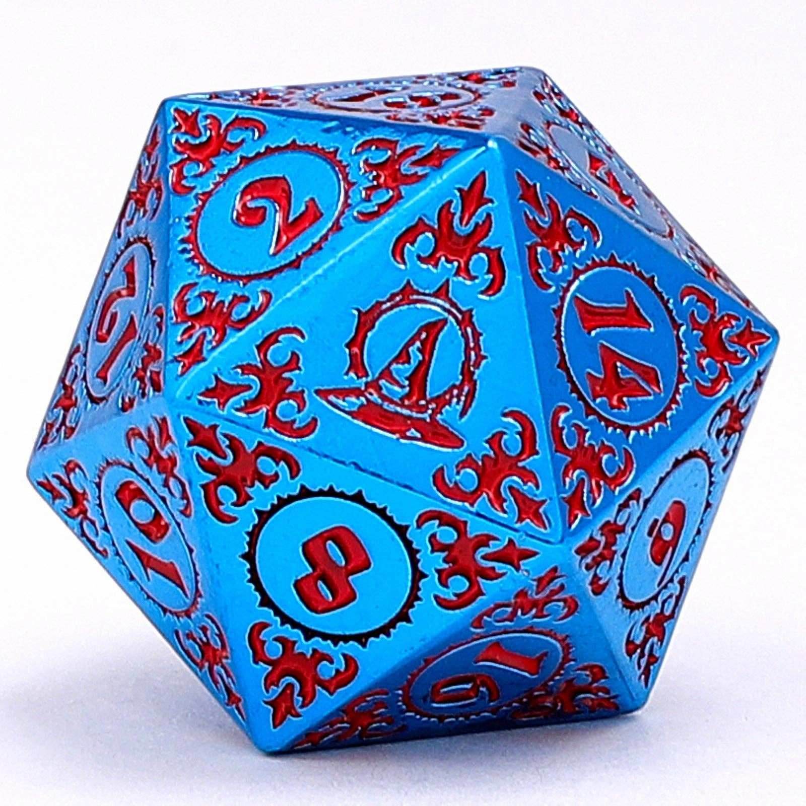 Wizard Solid Metal Polyhedral Dice Set - Blue with Red - 