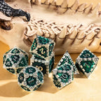 Silver Green Dragon Metal Dice Set