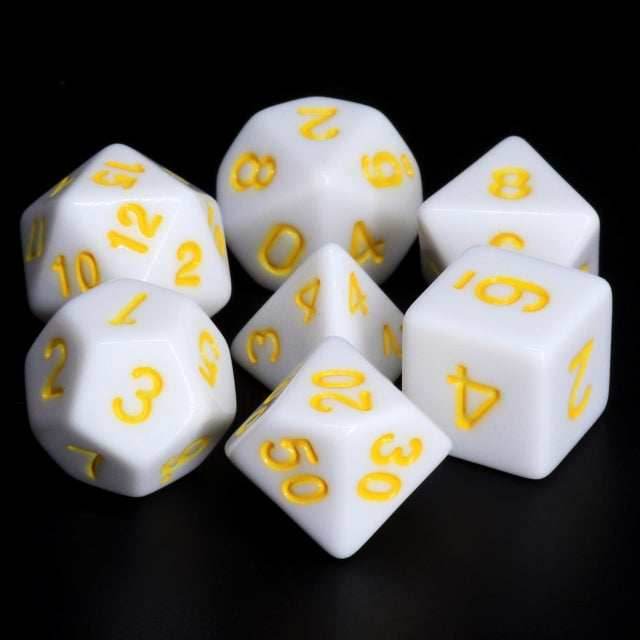 White Opaque with Yellow Numbering 7-Dice Set RPG - 