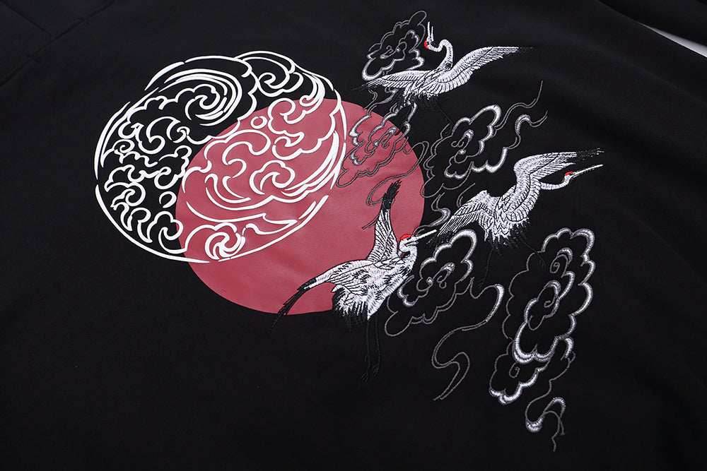 YE735 Red Suns Cranes Hoodie - S