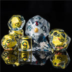 Chicken Family 7-Dice Set w/Green Numbers Dnd Dice Set + 30mm d20 - 