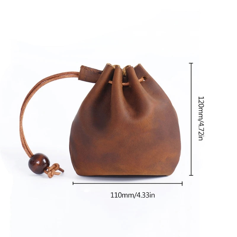 448D Fantastic Cow-Leather Dice Bag Retro Wallet Hand Purse Drawstring Coin Purse Lucky Bags Handmade Unisex Casual Handbag