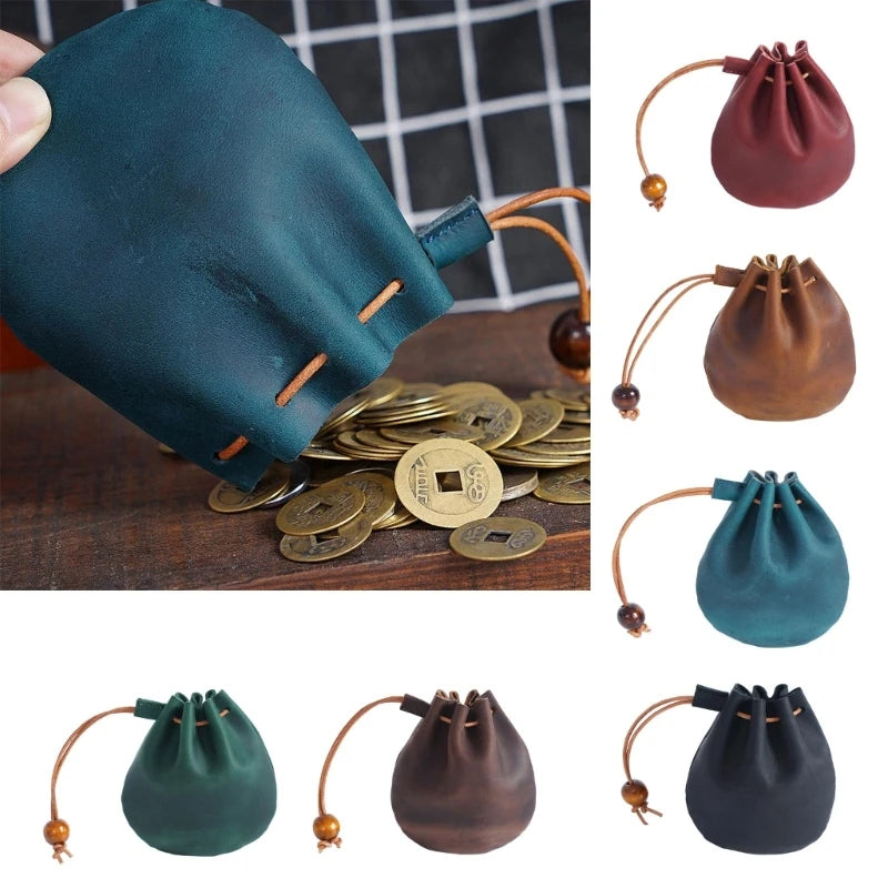 448D Fantastic Cow-Leather Dice Bag Retro Wallet Hand Purse Drawstring Coin Purse Lucky Bags Handmade Unisex Casual Handbag