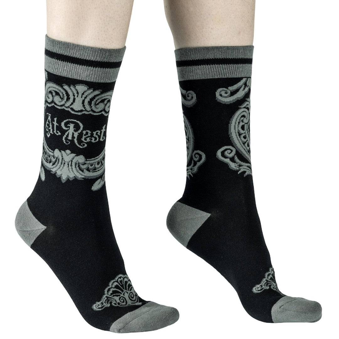 At Rest Coffin Plaque Crew Socks
