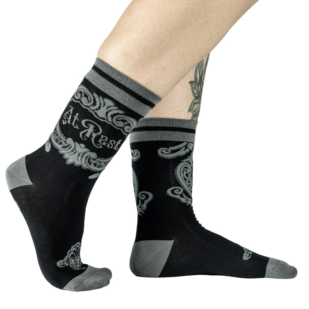 At Rest Coffin Plaque Crew Socks