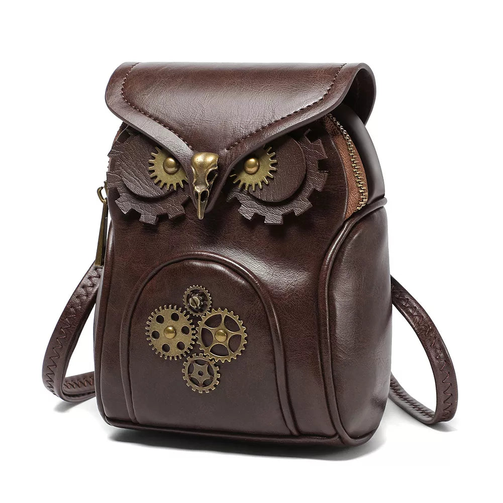 Steampunk Owl Design Crossbody Bag