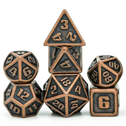 Copper Mini Metal Dice Ancient Effect | (10mm to 15mm) 7-Dice Udixi RPG - 