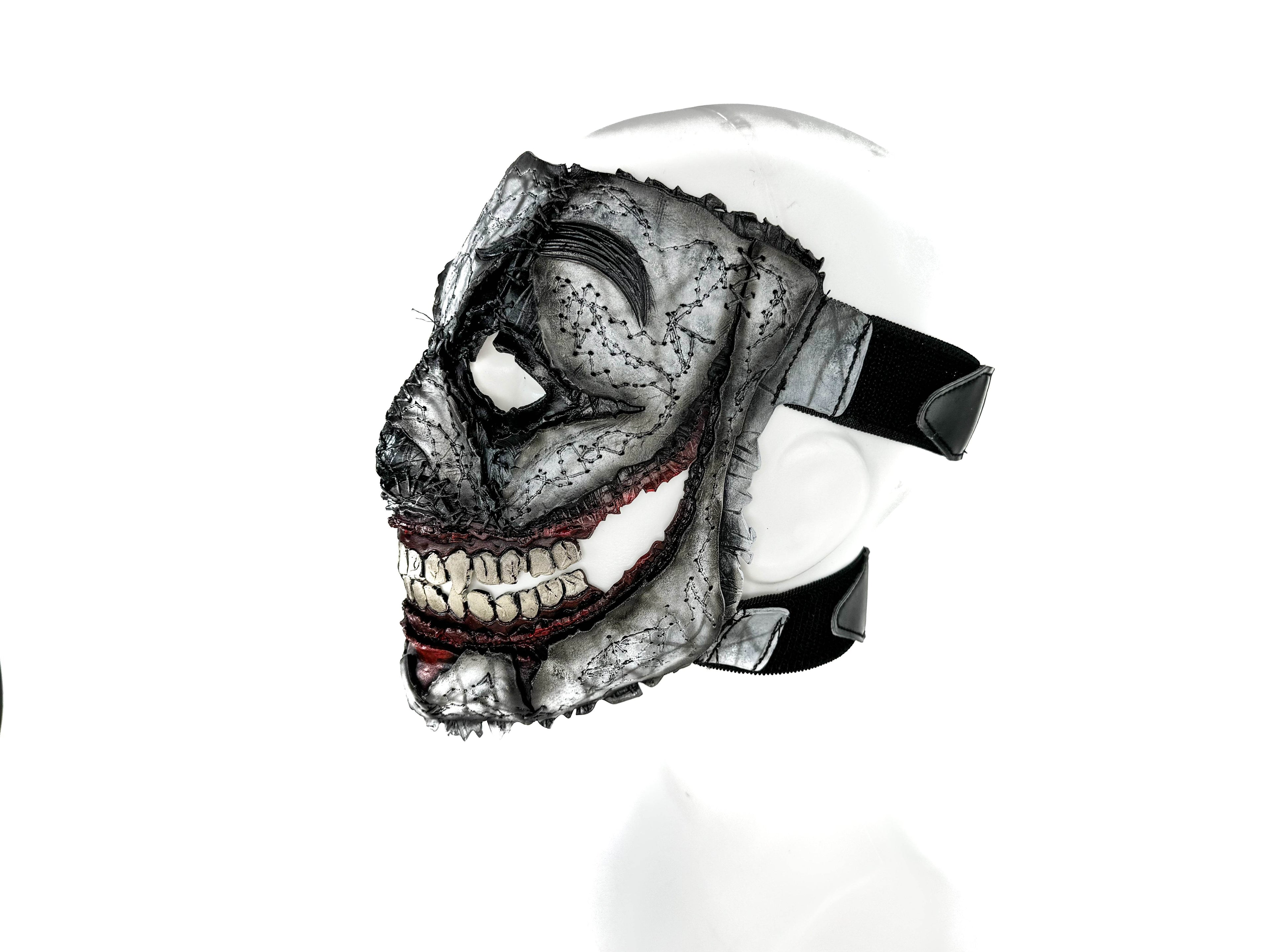 Genuine Leather Mask - GigaMyme Clown - Handmade Mime Full Face Cover for Halloween, Performance or Cosplay Costume - 
