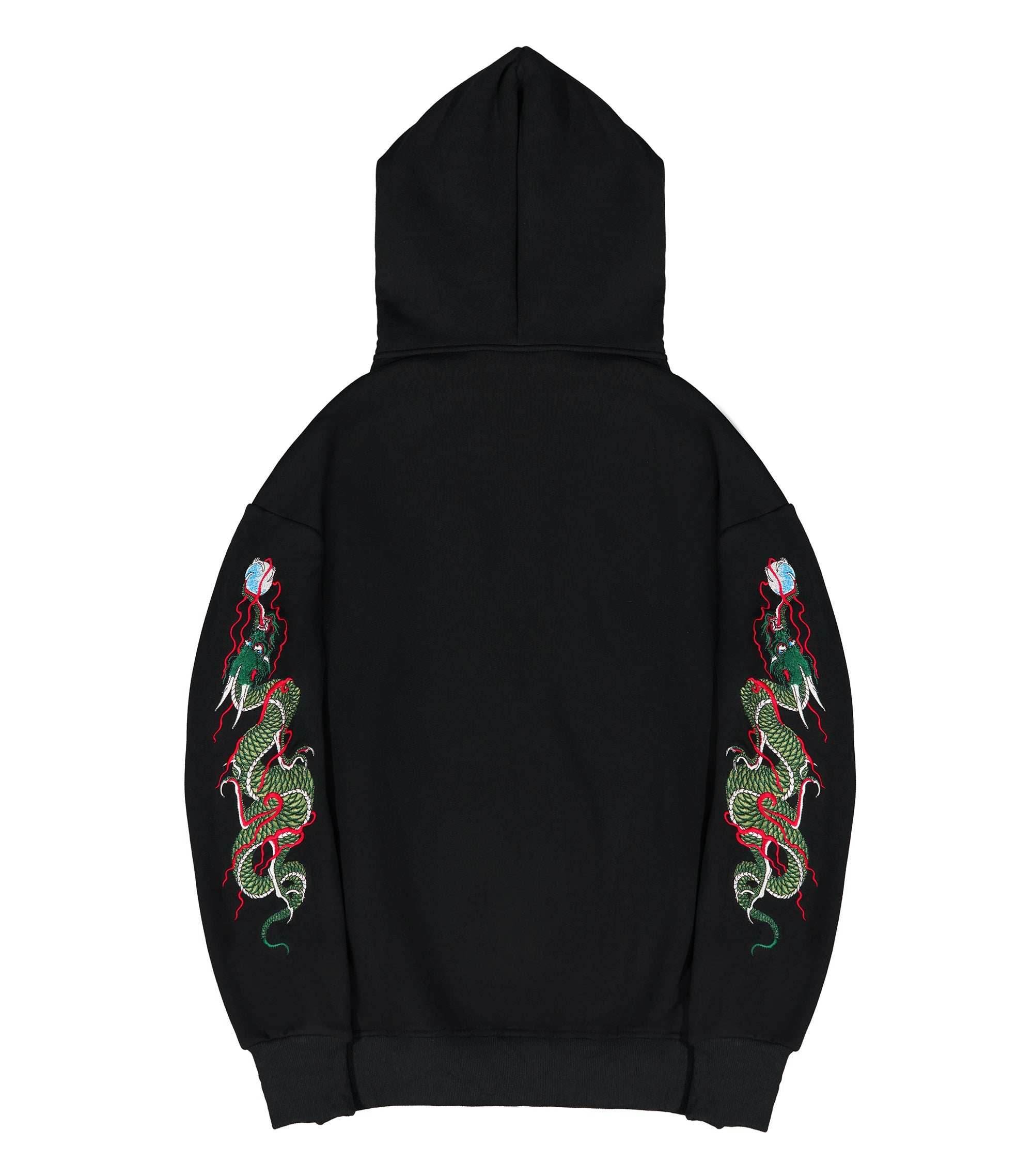 KH9005 Green Dragon Embroidery Hoodie - Black / S