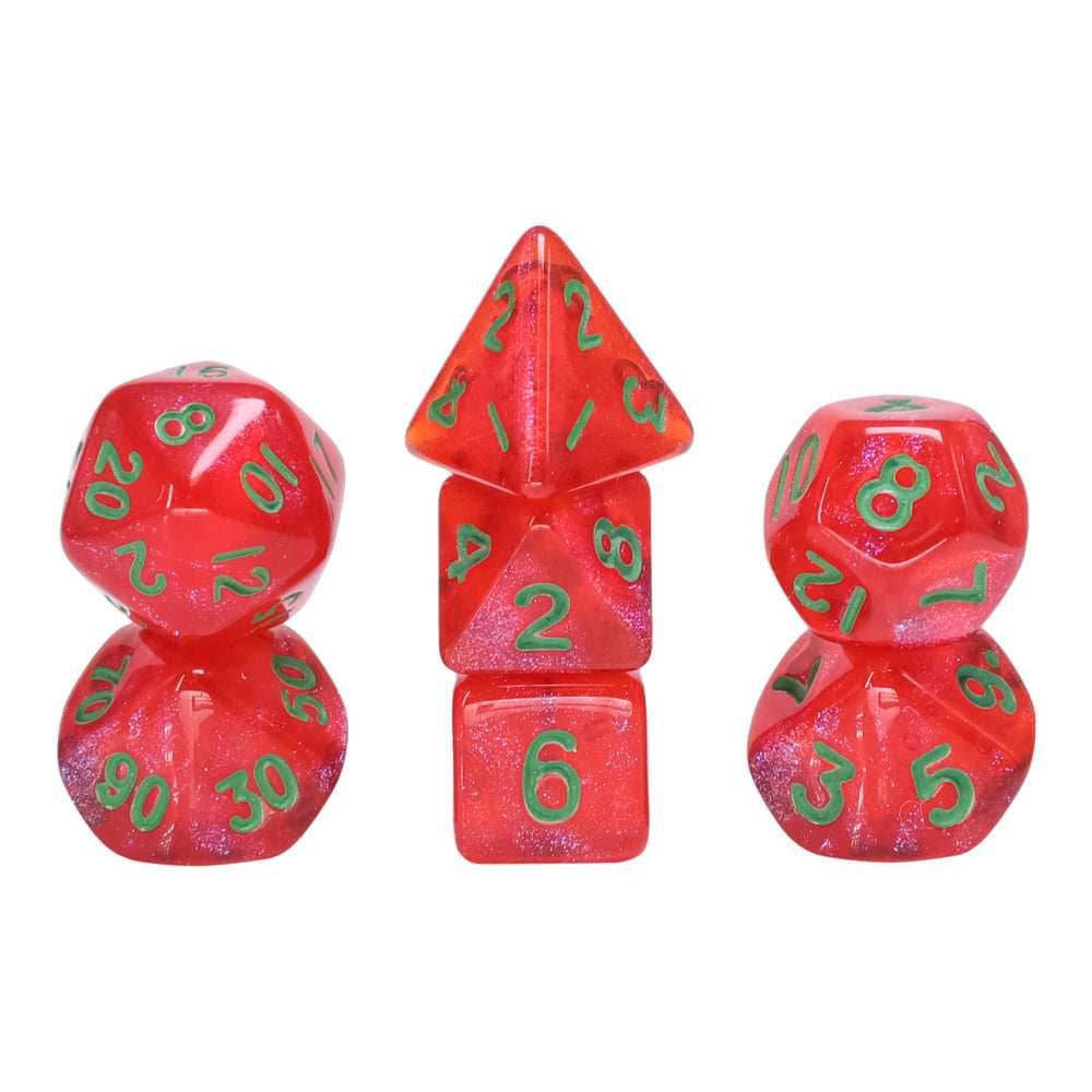 Glitter Red 7-Dice Mini-Dice RPG Set w/Green Numbers Miniature Dice - 