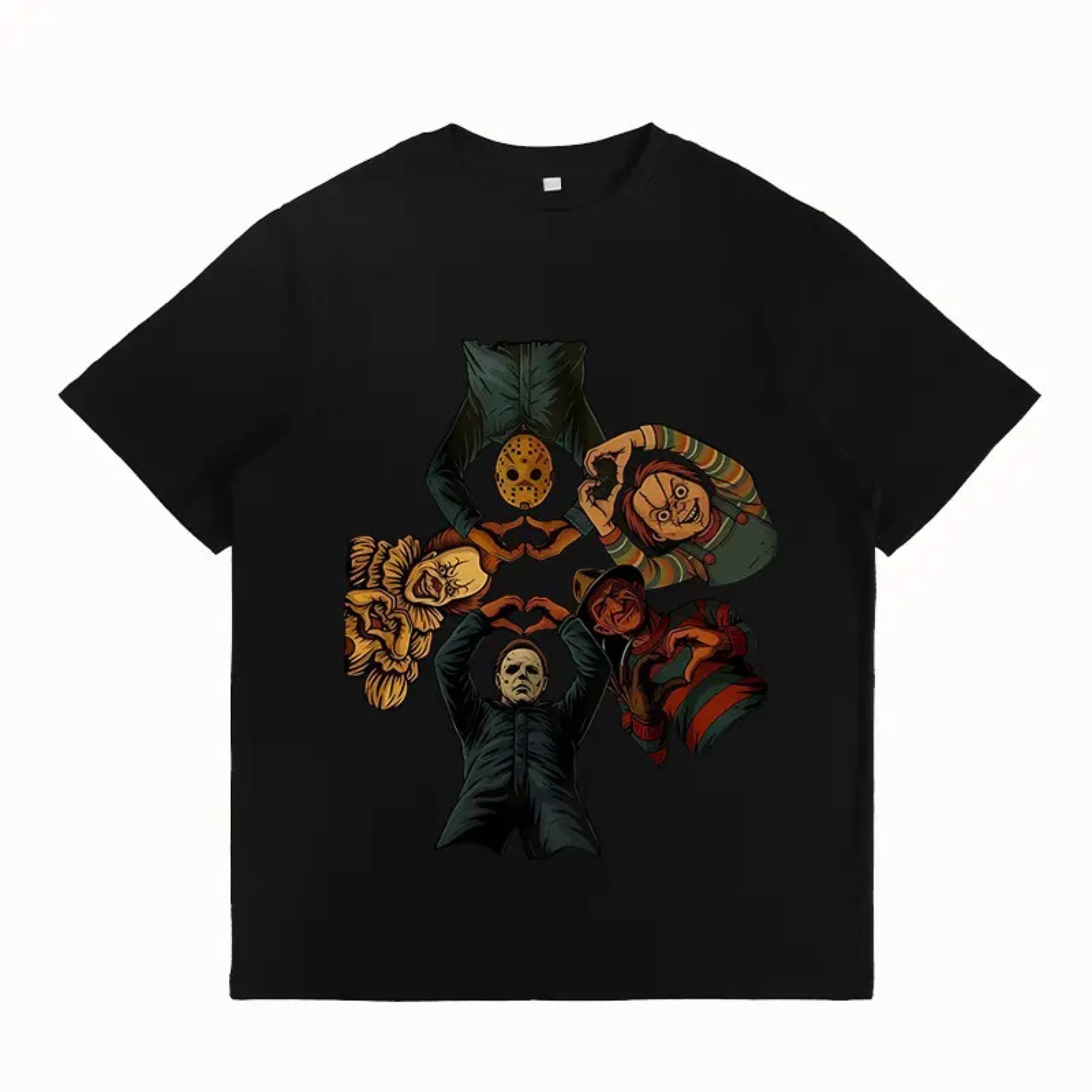 "Horror Friends" Halloween T-Shirt - Iconic Serial Killers Graphic Tee, Y2K Nostalgia Apparel